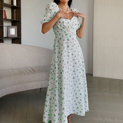 Damen Maxikleid Blumenmuster Voluminöse Ärmel Eveloria - Eveloria