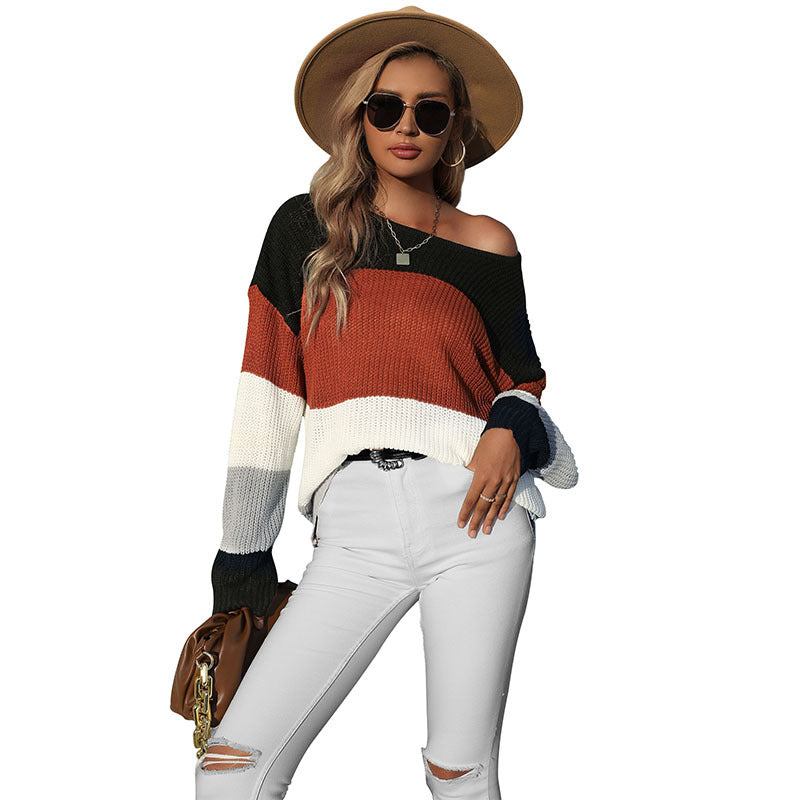 Damen Strickpullover Farbblock-Design Eveloria