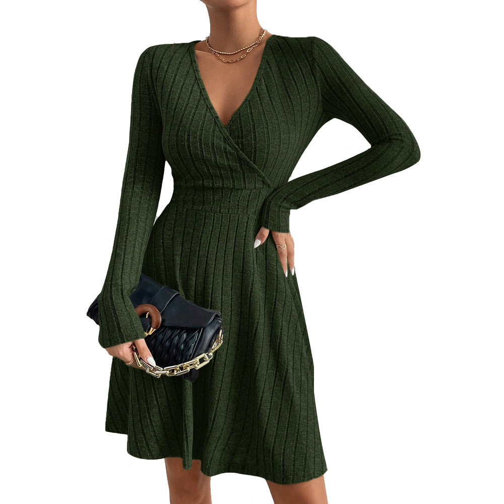 Damen Strickkleid V-Ausschnitt Tailliert Eveloria