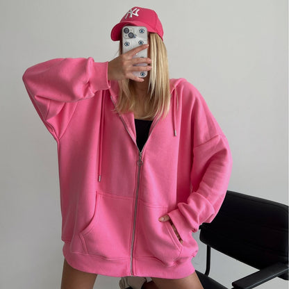 Damen Oversized Kapuzenjacke Reißverschluss Eveloria