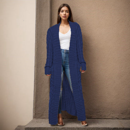 Damen Strickcardigan Lang Zopfmuster