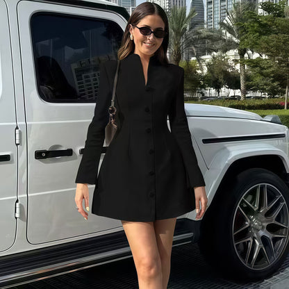 Damen Mini-Kleid Strukturiertes Design mit Knöpfen