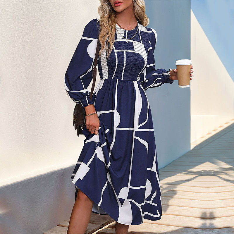 Damen Midi-Kleid Geometrisches Muster Eleganter Schnitt Eveloria