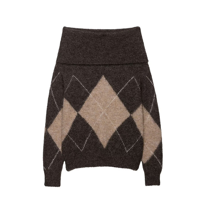 Damen Grobstrickpullover Diamantmuster Eveloria