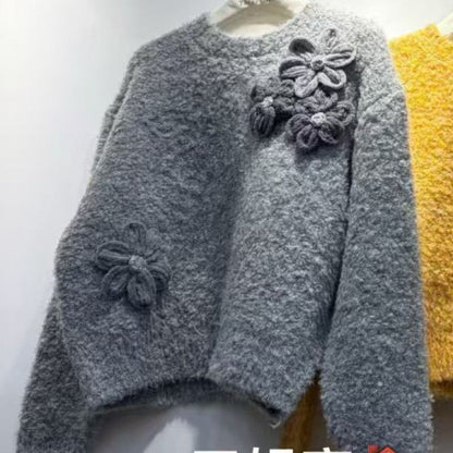 Damen Pullover Florales 3D-Design Kuschelig