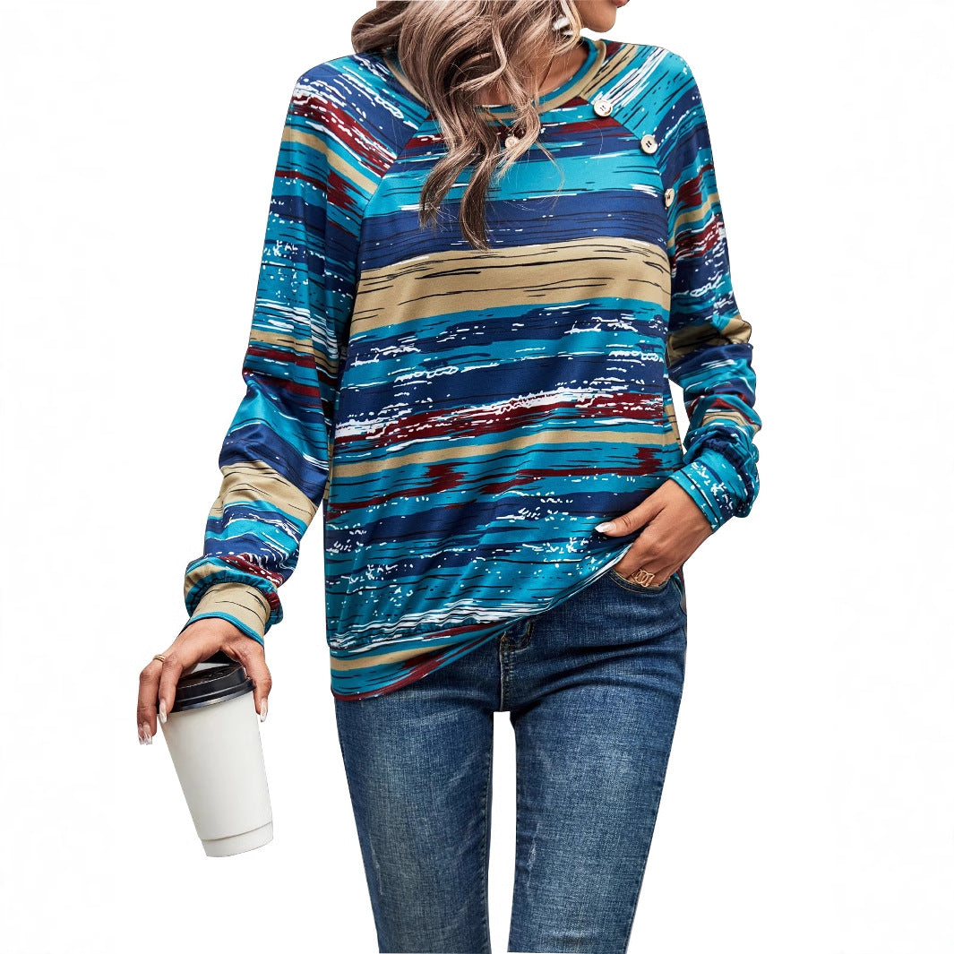 Damen Langarm-Pullover Gemustert Mit Knopfdetails Grau