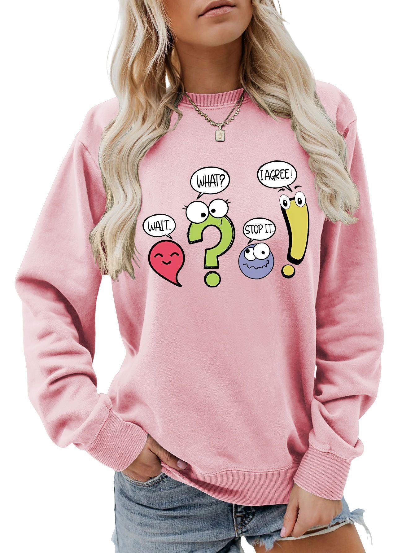 Damen Pullover Lässig Humorvolles Motiv Grau