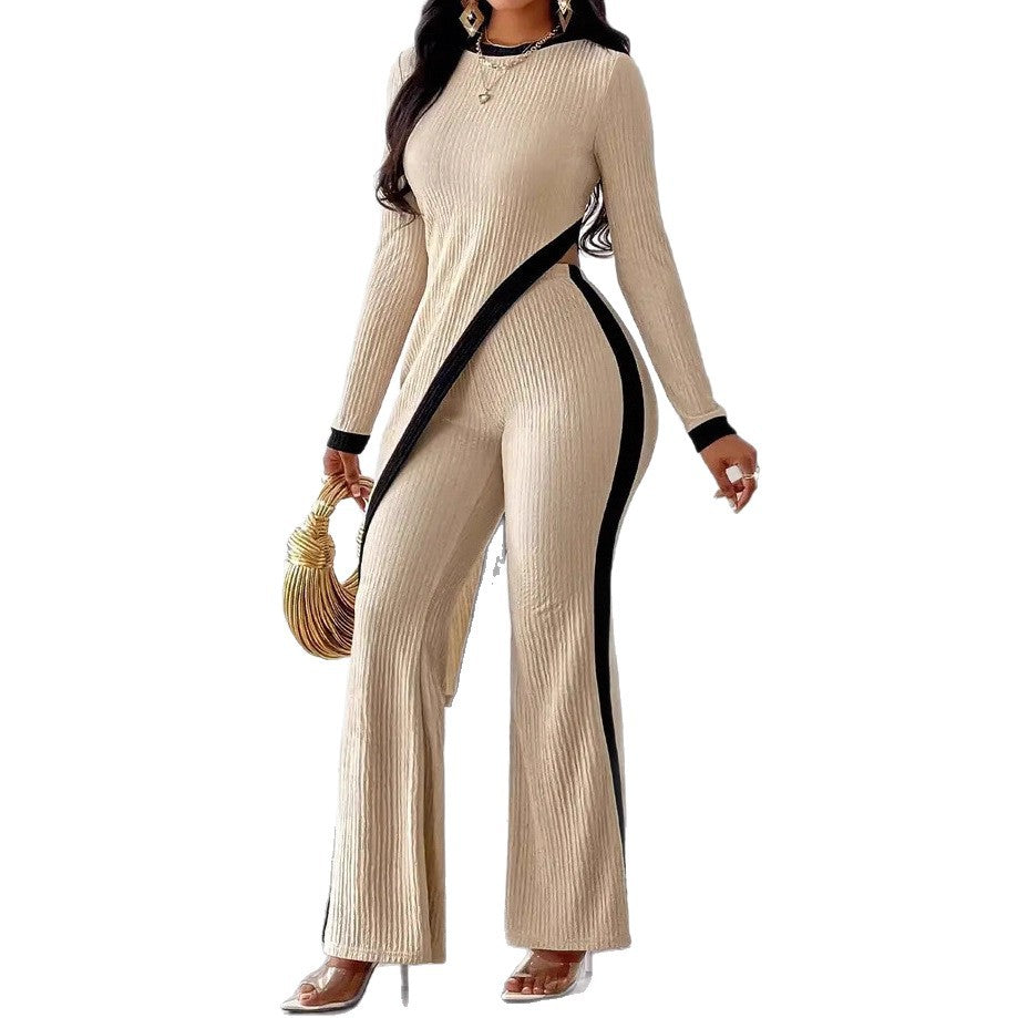 Damen Jumpsuit Asymmetrisch Kontrastpaspel