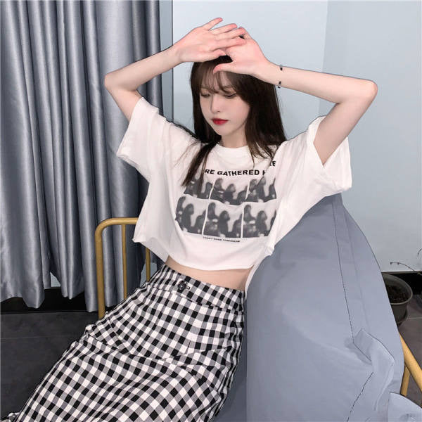 Damen T-Shirt Cropped mit Grafikdruck Lässig Weiß