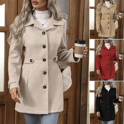 Damen Trenchcoat mit Gürtel Schwarz Eveloria - Eveloria