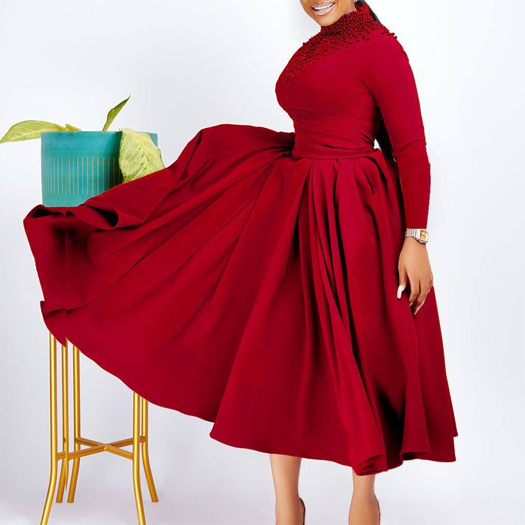 Damen Maxikleid mit Perlenverzierung Tailliert Eveloria