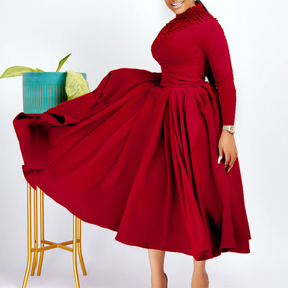 Damen Maxikleid mit Perlenverzierung Tailliert Eveloria