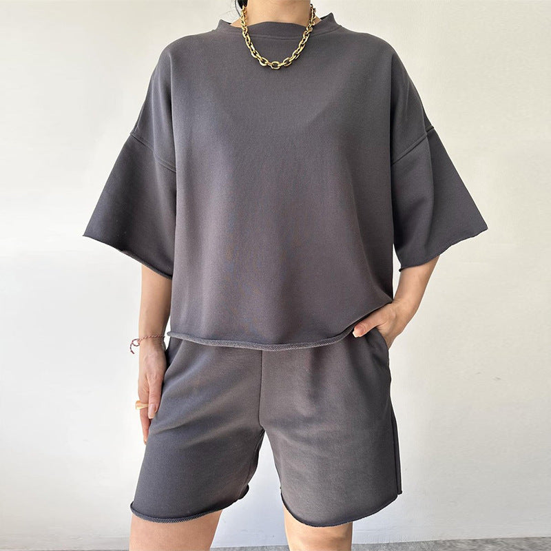 Damen Oversized Freizeitset Kurzärmelig Weite Shorts