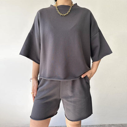 Damen Oversized Freizeitset Kurzärmelig Weite Shorts