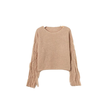 Damen Grobstrickpullover Fransige Ärmel Eveloria