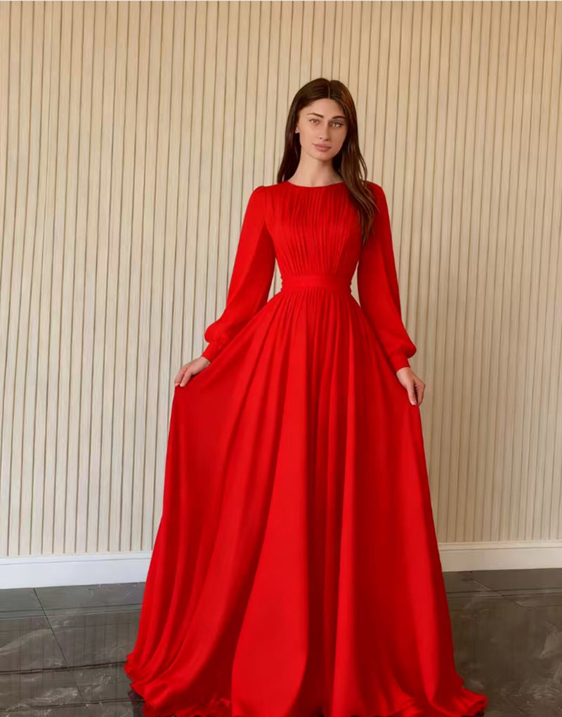 Damen Maxikleid Gerafftes Oberteil Länge Lang Ärmel Eveloria