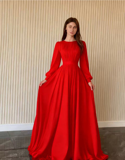 Damen Maxikleid Gerafftes Oberteil Länge Lang Ärmel Eveloria