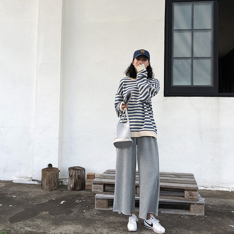 Damen Sweatshirt Gestreift Weites Modell Lässige Ärmel