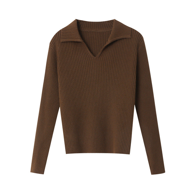 Damen Strickpullover V-Ausschnitt Rippenstruktur