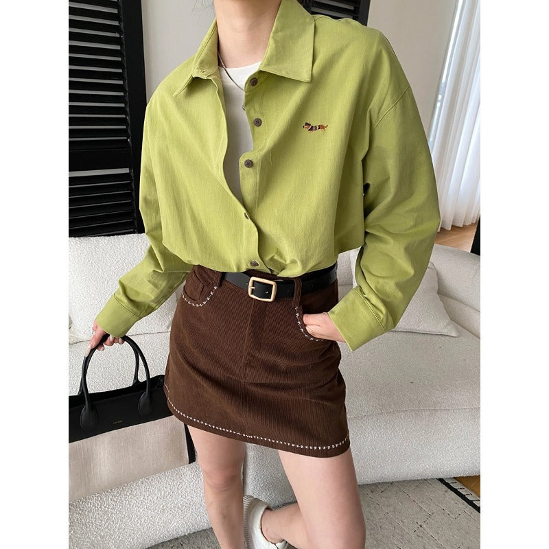 Damen Hemdbluse Lässig Knopfleiste Gestickt Weiß Eveloria