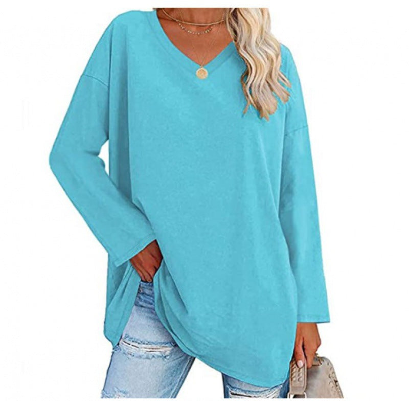 Damen Sweatshirt V-Ausschnitt Langärmlig Asymmetrisch Grau Eveloria