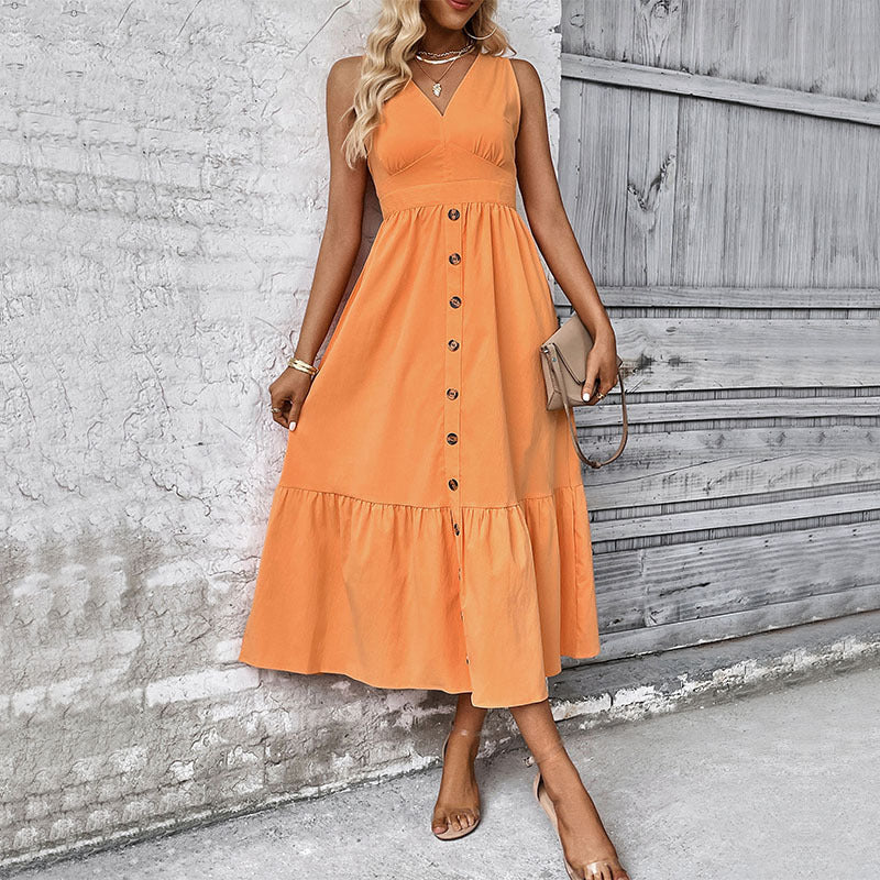 Damen Wickelkleid Midi Knöpfe Volant Elegant Eveloria