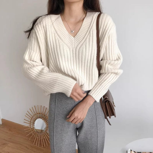Damen Feinstrickpullover V-Ausschnitt Lässiger Schnitt Eveloria - Eveloria