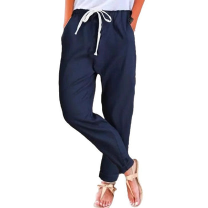 Damen Freizeithose Elastischer Bund Bindegürtel Eveloria