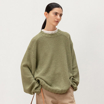 Damen Strickpullover Weites Design Elastischer Saum Beige