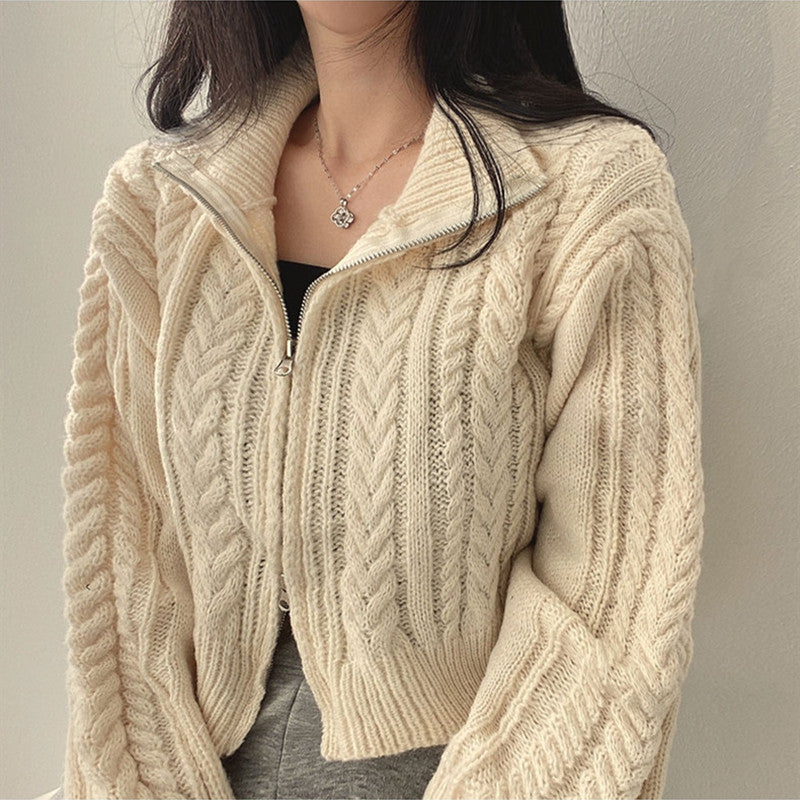 Damen Strickjacke Kurz Schnitt Dekorativer Reißverschluss - Eveloria