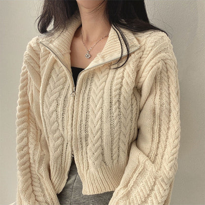 Damen Strickjacke Kurz Schnitt Dekorativer Reißverschluss - Eveloria