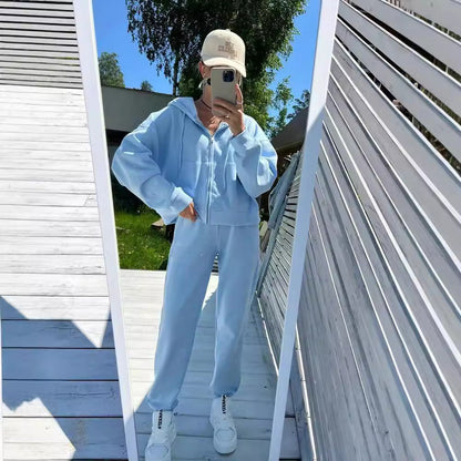 Damen Fleece-Jogginganzug mit Kapuze und Reißverschluss