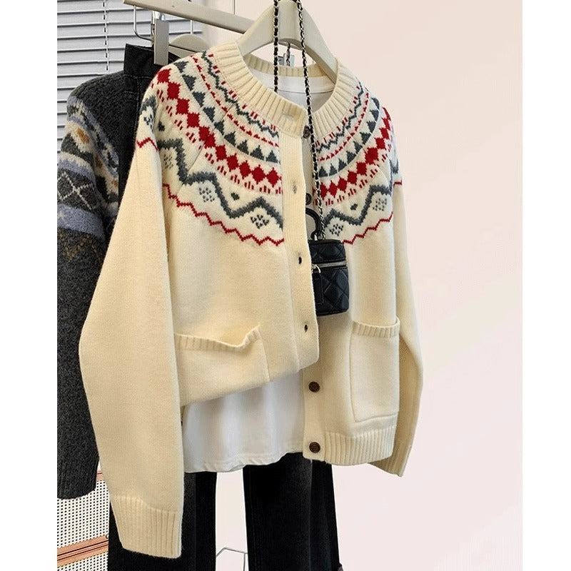 Damen Strickjacke Traditionelles Muster Eveloria