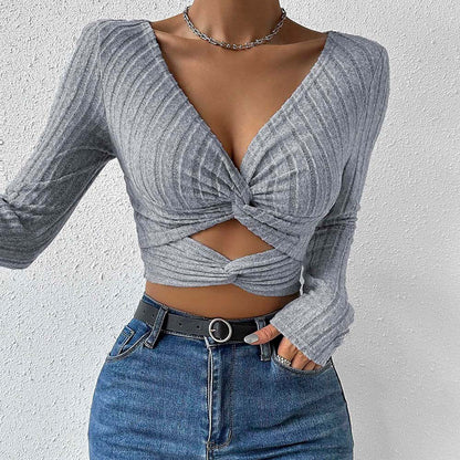 Damen Oberteil Cropped Twist-Design Länge Mit Ärmeln Eveloria