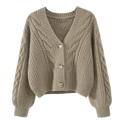 Damen Strickjacke Zopfmuster Extravagante Knöpfe