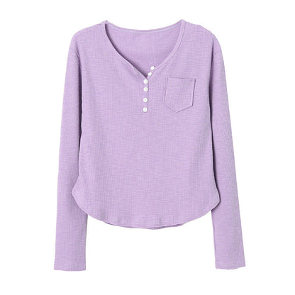 Damen Langärmeliges Henley-Shirt mit Knöpfen Blau