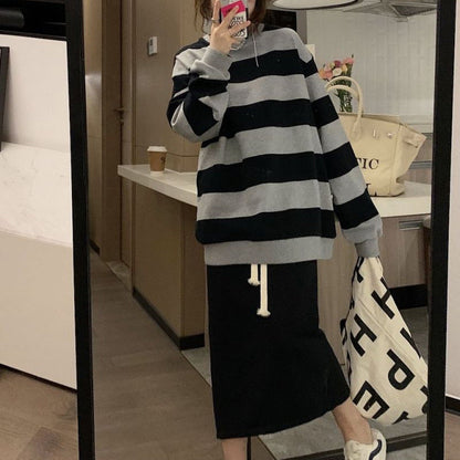 Damen Strickpullover Oversized Breitstreifen Gemütlich