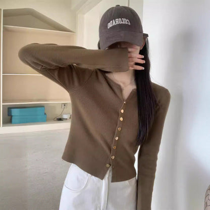 Damen Strickjacke Weich Knöpfe Beige Eveloria