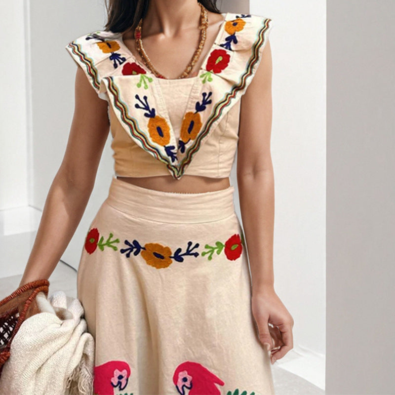 Damen Maxikleid Bunt Stickdesign Eveloria