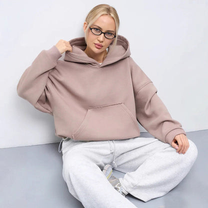 Damen Oversized Kapuzenpullover Lässiger Schnitt Mit Taschen Beige