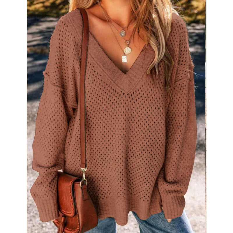 Damen Strickpullover Luftig Lochmuster Eveloria