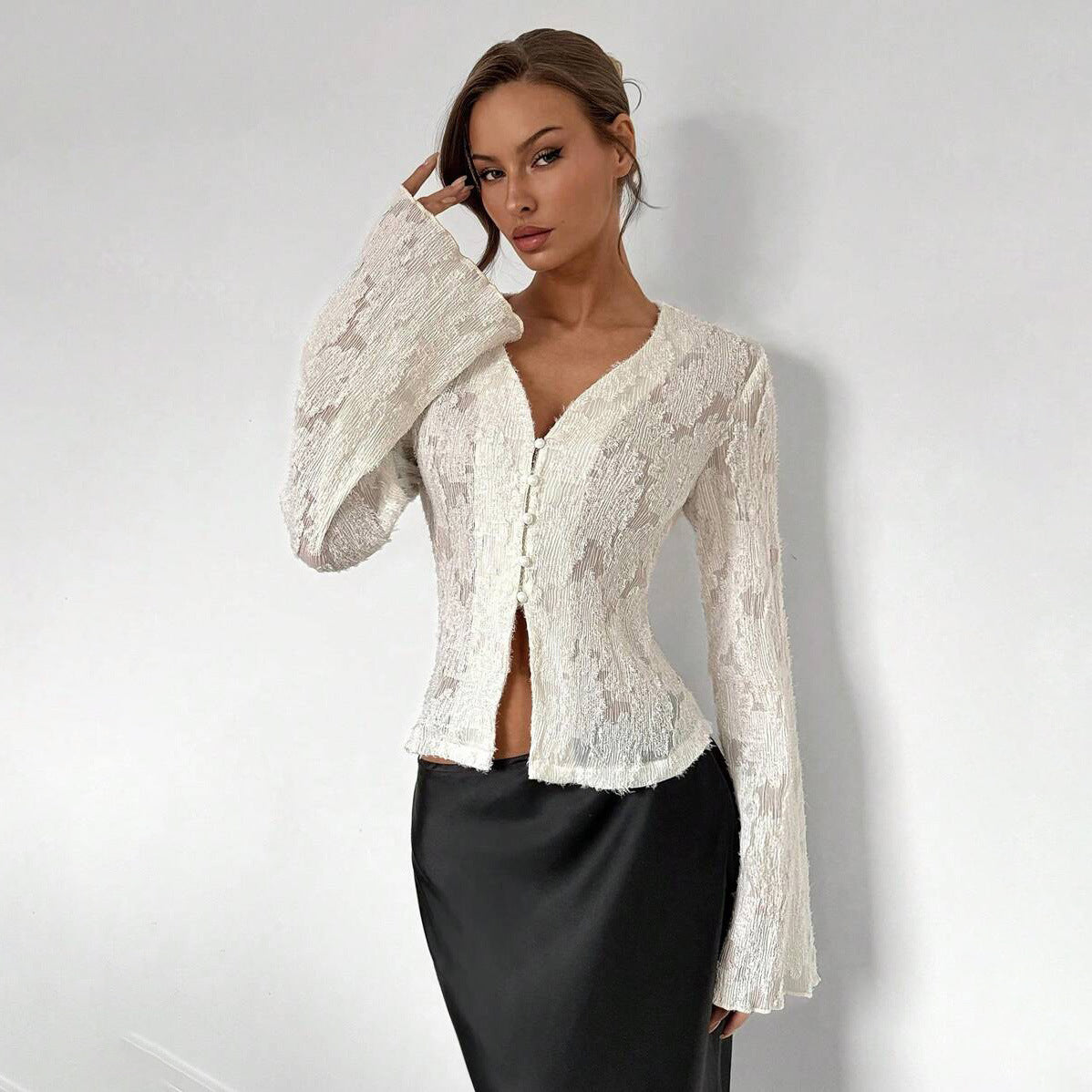 Damen Spitzenbluse Weite Ärmel Eveloria