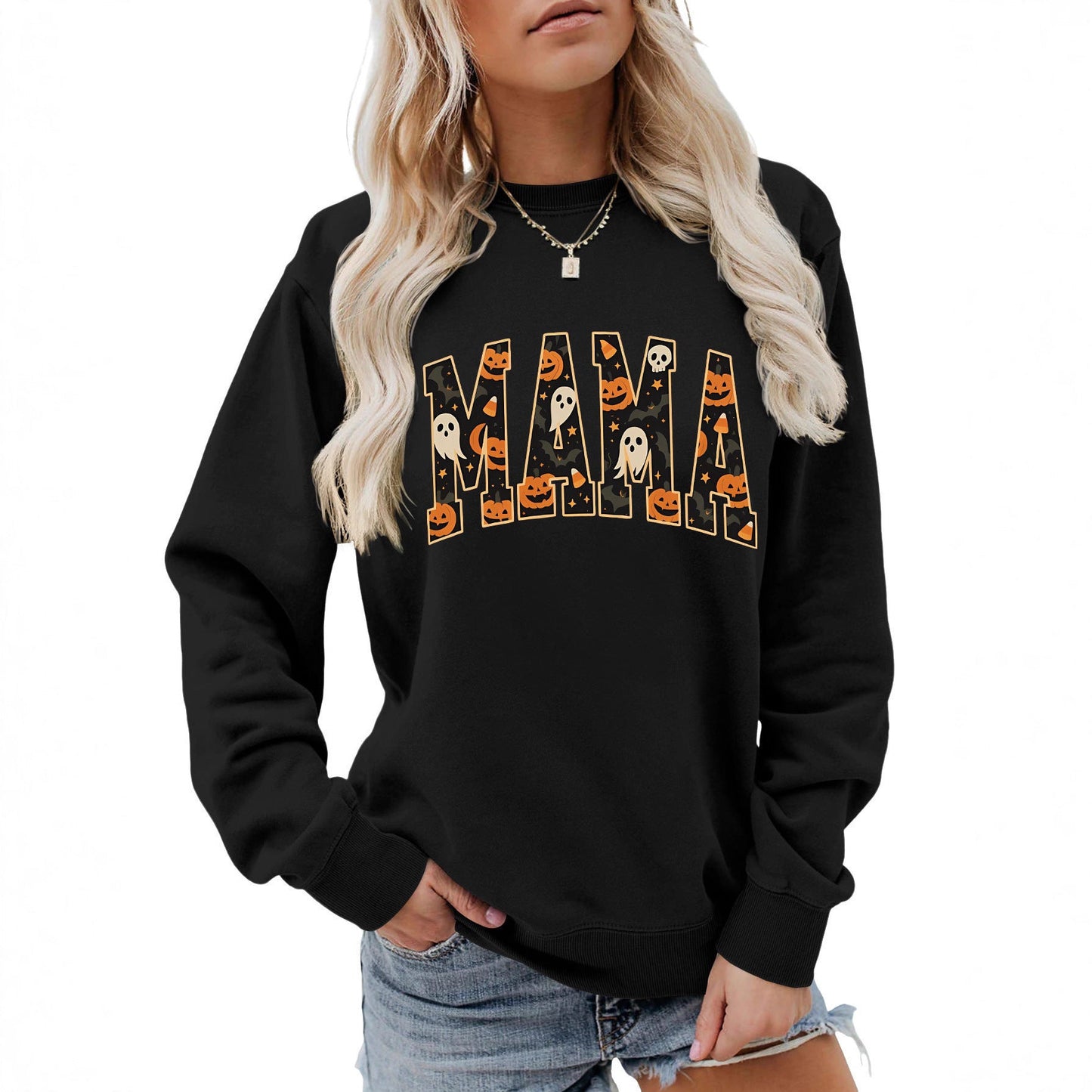 Damen Sweatshirt Halloween-Design Baumwolle Komfort Schnitt