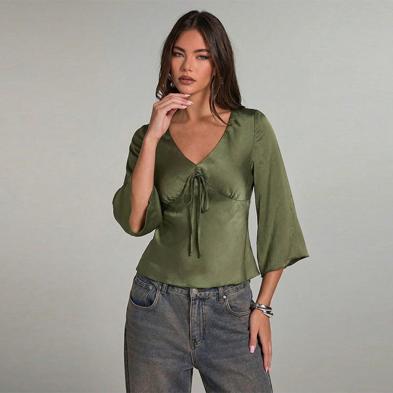 Damen Oberteil V-Ausschnitt Ärmel Elegant