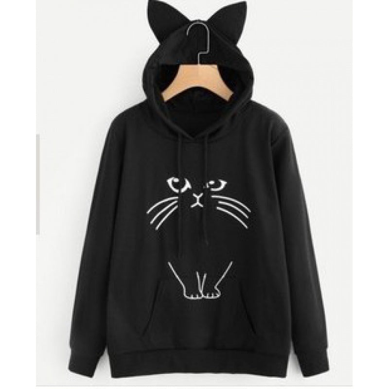 Damen Kapuzenpullover Katzenmotiv Ohrdetails Eveloria