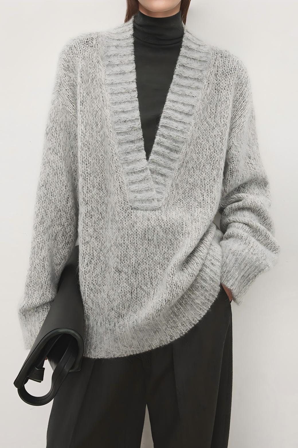 Damen Strickpullover V-Ausschnitt Lässiger Schnitt Eveloria