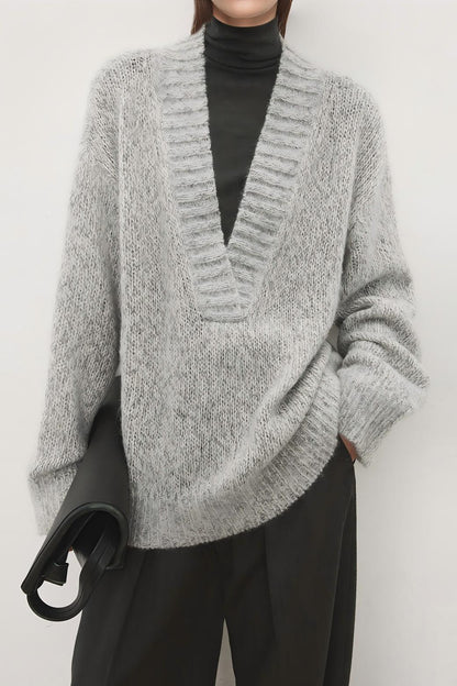 Damen Strickpullover V-Ausschnitt Lässiger Schnitt Eveloria