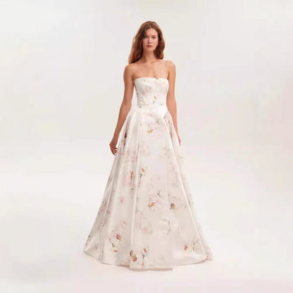 Damen Maxikleid Blütenmuster Schulterfrei Eveloria