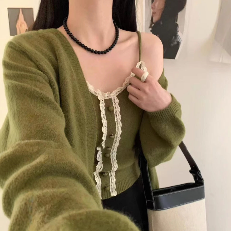 Damen Strickshirt Spitzenbesatz Lässiger Schnitt Weiße Eveloria