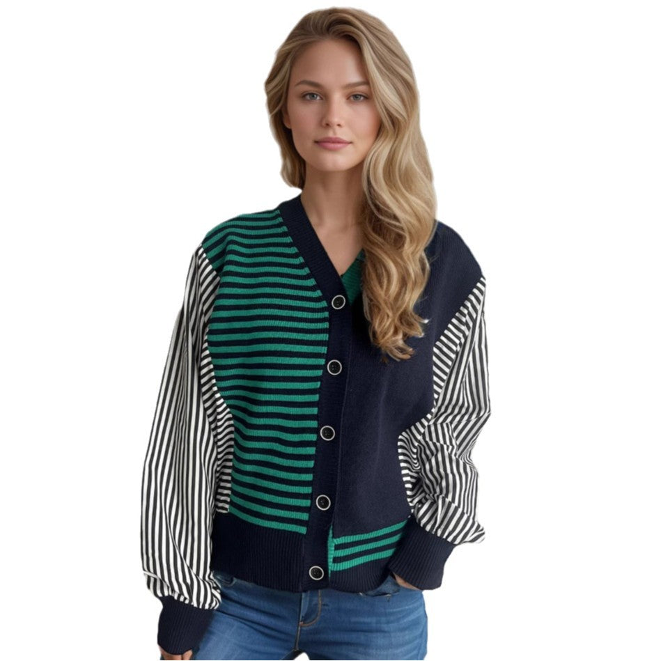 Damen Strickcardigan Gestreift Komfort Schnitt